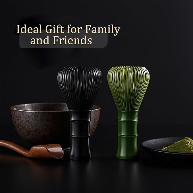 Resin Matcha Whisk Traditional Japanese Chasen Matcha Tea Whisk Gifts for Tea Lovers Reusable Plastic Matcha Whisk for Authentic Tea Preparation (Black+Green)