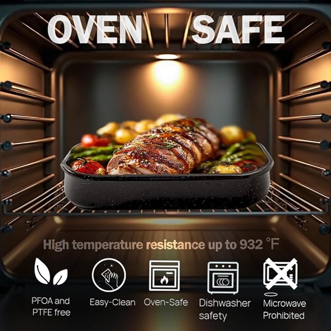 3-Pack Roasting Pans for Ovens Turkey Roaster Pan set Deep Lasagna Baking Pan,17/15/13Inch Spotted Enamel Steel Vessel Used for Cake Dinners Cooking Safe Easy to Clean Bakeware Merry Christmas Gift