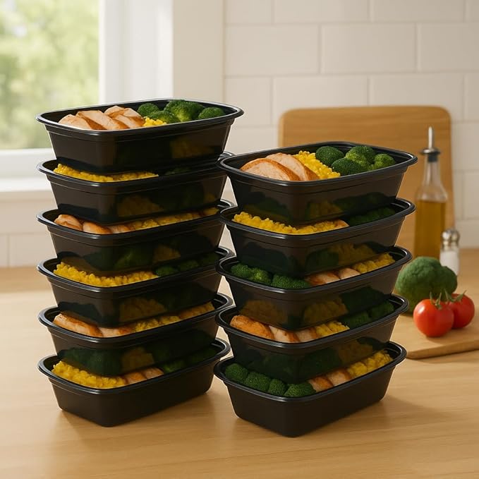 Ruthy's Outlet Meal Prep Containers W/Lids -Square Food Storage – BPA-Free| Stackable | Microwave | Freezer & Dishwasher Safe | Reusable Lunch Bento Box Portion Control & Planning (100 Pack, 12 oz)