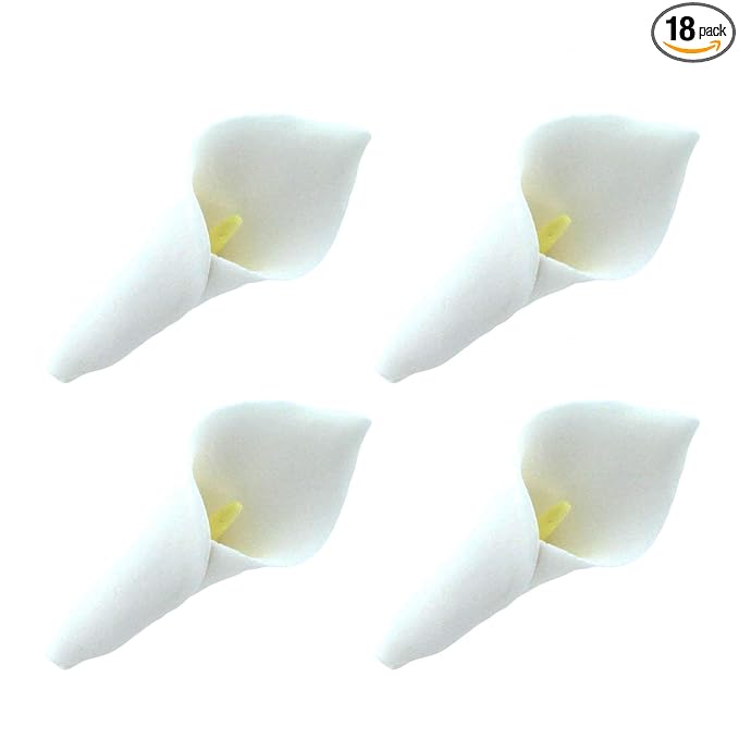 Global Sugar Art Calla Lily Sugar Cake Flowers White with Yellow, Unwired, Medium 18 Count by Chef Alan Tetreault