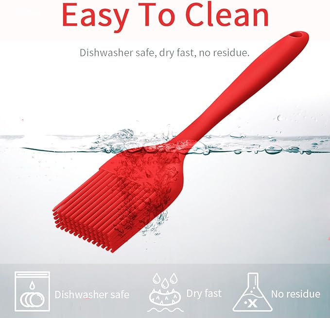 Silicone Basting Pastry Brush - Cooking Brush for Oil Sauce Butter Marinades, Food Brushes for BBQ Grill Kitchen Baking, Baster Brushes Baste Pastries Cakes Meat Desserts, Food Grade, Dishwasher Safe