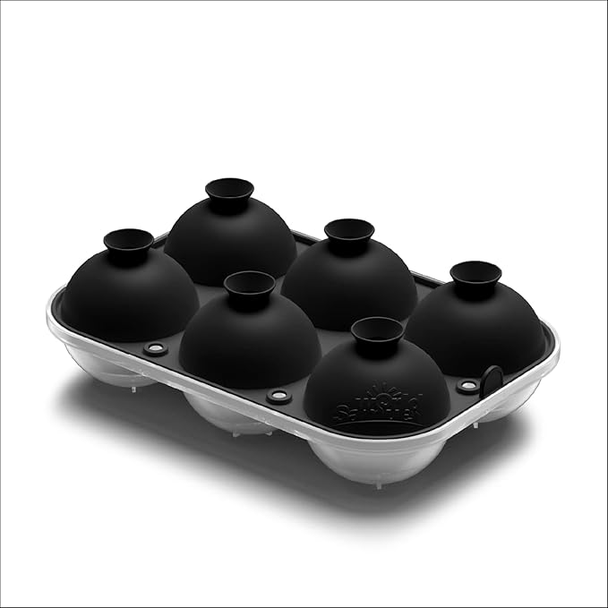 Samuelworld Large Ice Ball Maker with Lid, 6 x 2.5 Inch Ice Balls - BPA Free, Easy To Fill Round Silicone Ice Tray, Perfect Spheres Craft Ice Maker for Whiskey, Cocktails, Gifting - Black