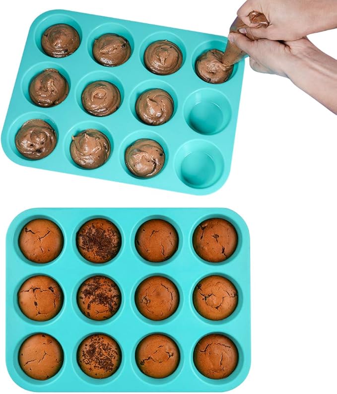 Silicone Muffin Pan Set, Cupcake Pans 12 Cups Silicone Baking Molds, Food Grade, Pinch Test Approved, Pack of 2