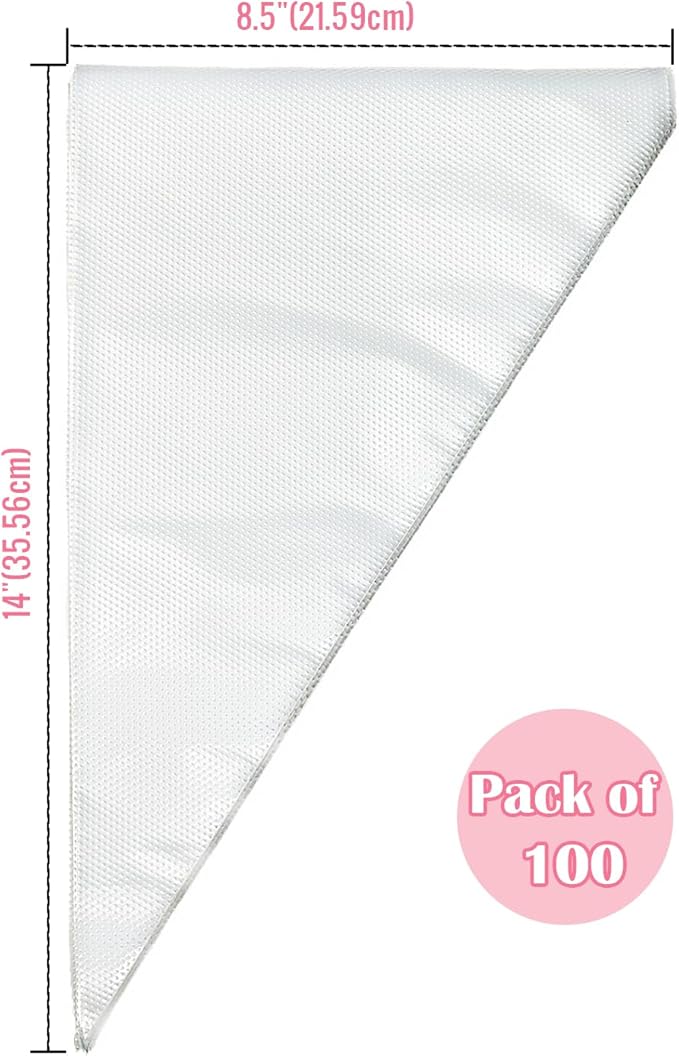 Keenpioneer 14-Inch Disposable Decorating & Pastry Bags, Tipless Icing Piping Bag for Cake, Cream Frosting and Cookie Decoration, Pack of 100 (Clear)
