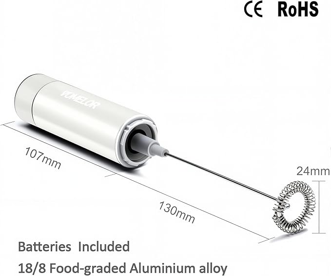 Electric Milk Frother Handheld,Travel Coffee Drink Mixer Batteries Included, 304 Stainless Steel Whisk for latte Cappuccino,Bulletproof Coffee Hot Chocolate,Egg White
