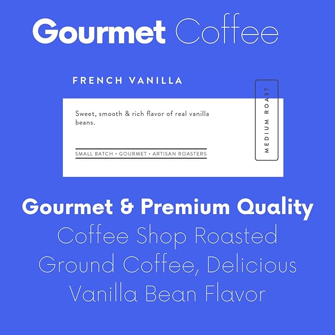 Sarasota Coffee Ground French Vanilla | Medium Roast Gourmet Flavored Coffee Grounds | Low Acid, Mold Free, Specialty Grade Flavored Bulk Ground | 5lb (80 oz)