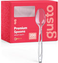 GUSTO [200 Count] Premium Heavyweight Spoons Plastic Disposable, Clear Plastic Spoons Heavy Duty, Perfect for Parties, Events, and Catering (Formerly Comfy Package)