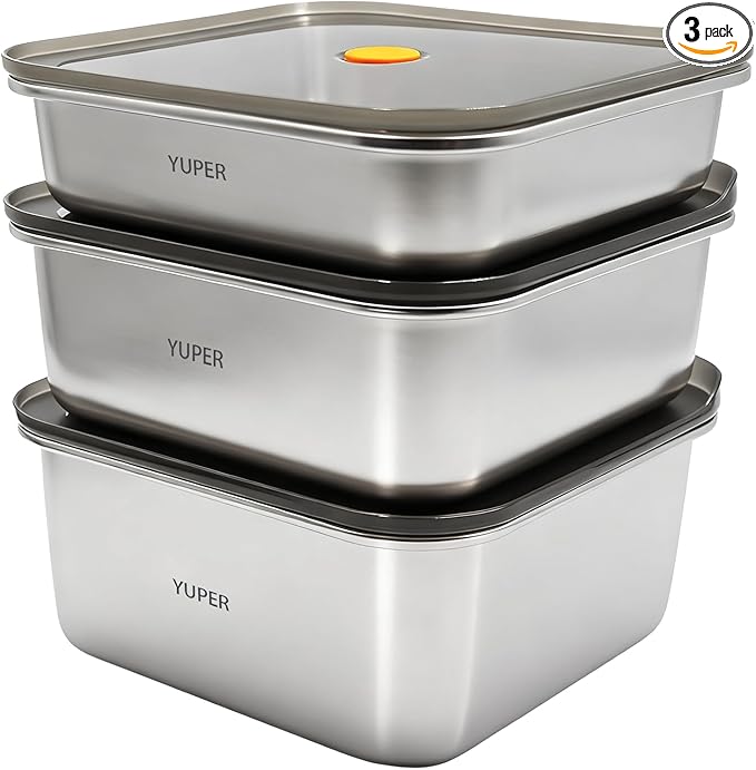 YUPER Stainless Steel Food Storage Containers, Meal Prep Container Sets with Lids, BPA Free, Leak Proof & Airtight, Microwave, Dishwasher, Fridge, Freezer & Oven Safe, 3 Pack (40+67+88OZ)