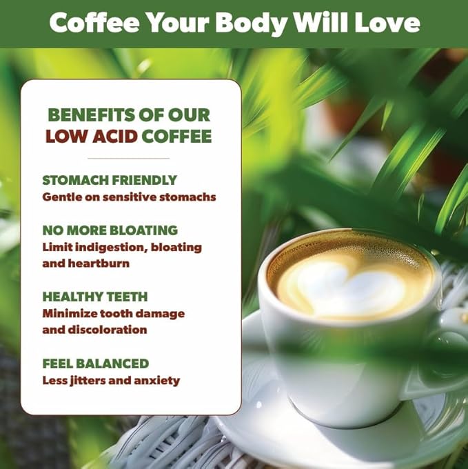 Low Acid Organic Coffee – Whole Bean, Mold-Free & Stomach Friendly by Java Planet, Espresso Blend Coffee, Dark Roast, Smooth Full Flavored, 1LB Bag