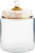 MACKENZIE-CHILDS Rosy Check Kitchen Canister, Decorative Pink-and-White Glass Storage Jar with Lid, Large