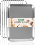 18/0 Stainless Steel Baking Sheet with Cooling Rack, 10.4 Inch Oven-Safe Non-Toxic Cookie Sheets for Baking, Coating Free & Rust Resistant for Healthy Family Baking, Easy to Clean, Heavy Duty