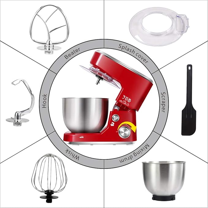 CUSIMAX Stand Mixer, 5-QT Stainless Steel Bowl Food Mixer, Tilt-Head Kitchen Electric Mixer with Dough Hook, Mixing Beater and Whisk, Splash Guard, Red