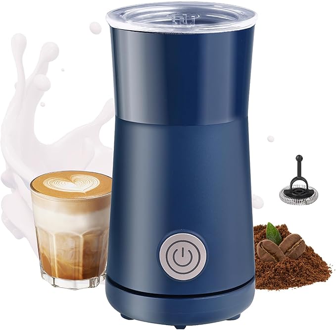 Huogary Milk Forther Simple Milk Frother and Steamer 2-in-1 Milk Steamer with Hot Milk Foam and Hot Milk for Latte, Macchiato, Cappuccinos, Blue