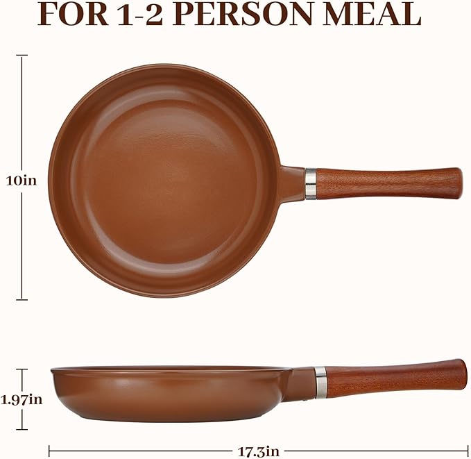 Pure Ceramic Frying Pan, Nonstick 10 Inch Ceramic Skillet (Crafted From Natural Clay Minerals Through Firing), PFAS-Free, Non Toxic/No Coatings Cooking Pan, Induction Pan (Brown)