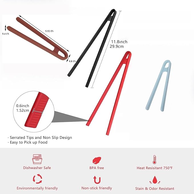 4 Pcs Silicone Trivet Tongs for Cooking,11.8 In And 5.51In Silicone Tongs for Cooking, Long or Short Non-stick Heat Resistant Barbecue Grilling Tool for Toaster Pan Fried Steak Food BBQ,heat-resistant