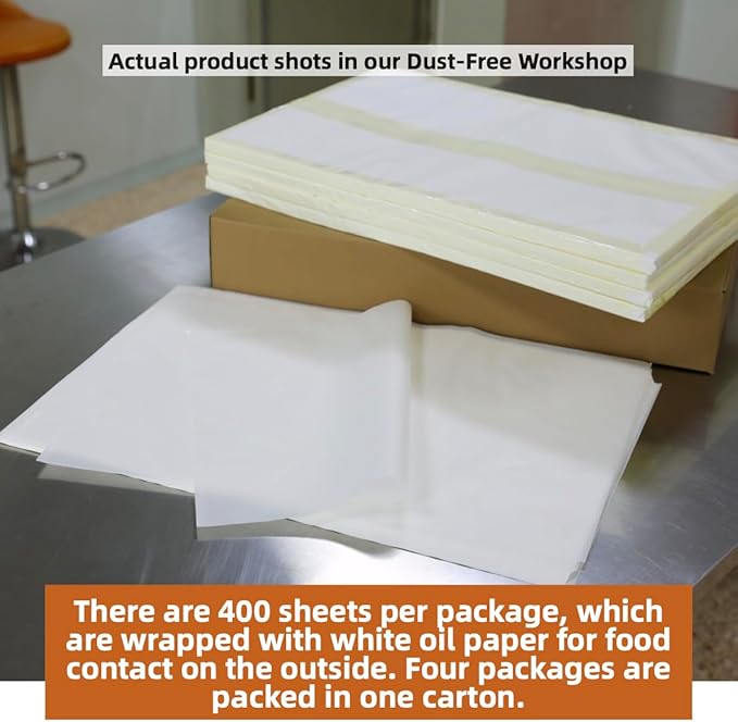1600/Case 18x26 Inch Full Size Baking Parchment Paper Bulk - Non-Stick & Grease-Proof, 428F Reusable Bun/Sheet Pan Liners for Bakeries, Restaurants (White 18.1"×26"(46×66cm) 1600 sheets)