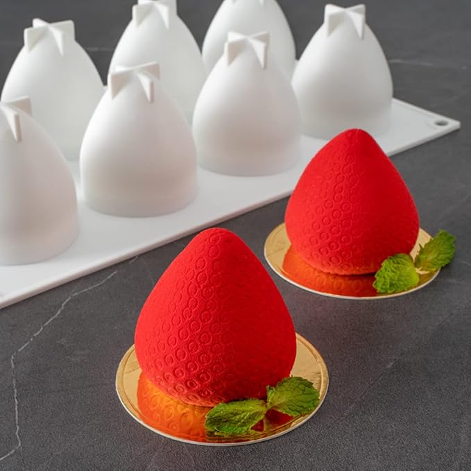 Restaurantware-Pastry Tek 8 Cavities Strawberry Silicone Molds, 10 Oven-Ready Strawberry Molds - Flexible, Freezable, White Silicone Fruit Silicone Molds, Easy Release, For Baking