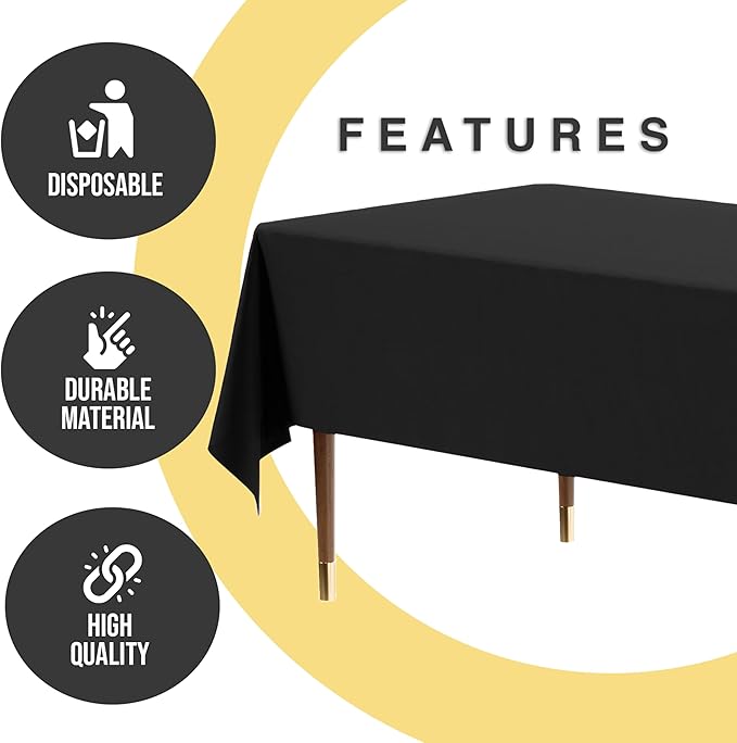 Party Solids 66% Thicker Premium Plastic Table Cloth Rectangle Table Cover 0.5 Mil 6 Pack Black Table Cloth 54 Inch x 108 Inch Disposable Tablecloth Won't Tear Easily Like Cheap Thin Brands