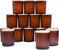 10 OZ Thick Candle Jars for Making Candles 15 Pcs, Empty Jars with Wood Lids for Candle Making, Sample Container, Frosted Brown