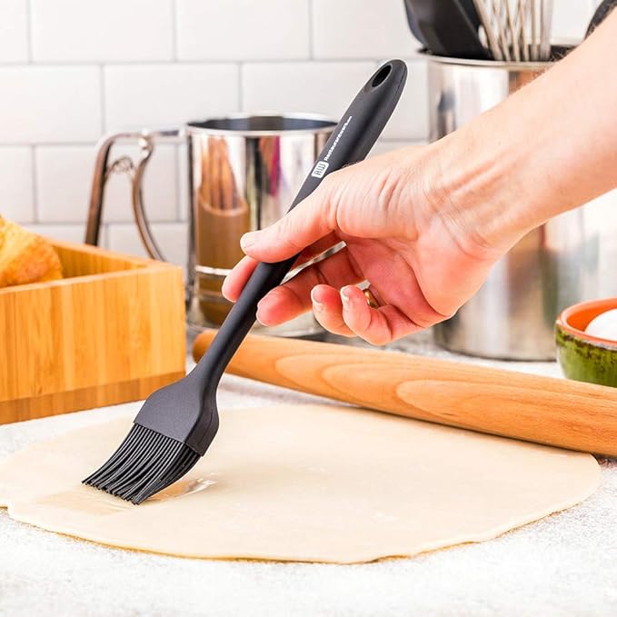 Restaurantware 10.2 Inch Pastry Brush 1 Heat-Resistant Basting Brush - Dishwasher-Safe Hanging Hole Black Silicone Cooking Brush For Spreading Oil Butter Or Sauce