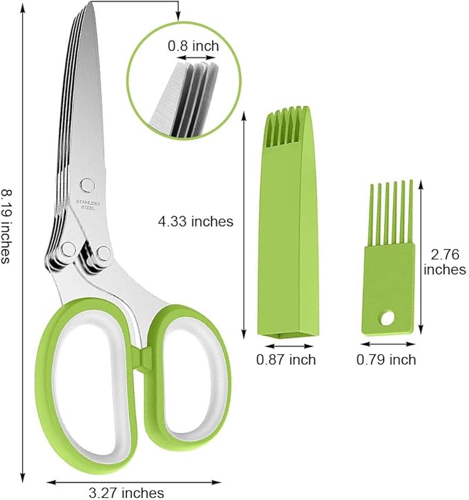BENEKIY Scissors Herb Stripper Tools Kits 5-Blades Stainless Steel Scissors with Kitchen Herb Stripping Tool, Safe Cover, Cleaning Comb Multipurpose Kitchen Chopping Shear, Mincer