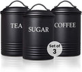 Kitchen Canister Set of 3 Sugar Coffee Tea with lids Food Storage, Black