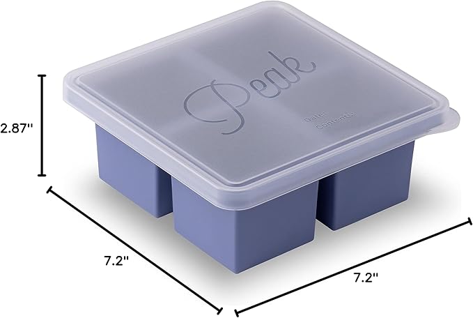 W&P Cup Cubes Silicone Freezer Tray with Lid, Blue, Makes 4 Perfect 1-Cup Portions, Freeze & Store Soup, Broth, Sauce, Leftovers, Dishwasher Safe, 4-Cup