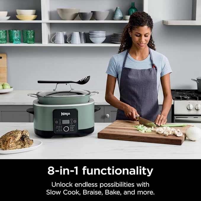 Ninja Possible Cooker PRO 8.5qt, Multi-Cooker with 8-in-1, Slow Cooker, Safe Pot to 500°F, MC1001GN, Sage Green