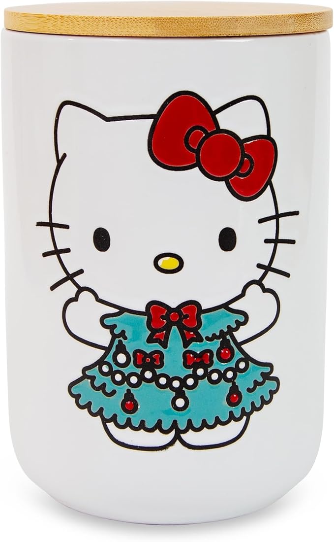 Hello Kitty Sanrio Holiday Ceramic Snack Jar Container With Lid | Kitchen Food Storage For Cookies, Candy | 7 Inches Tall