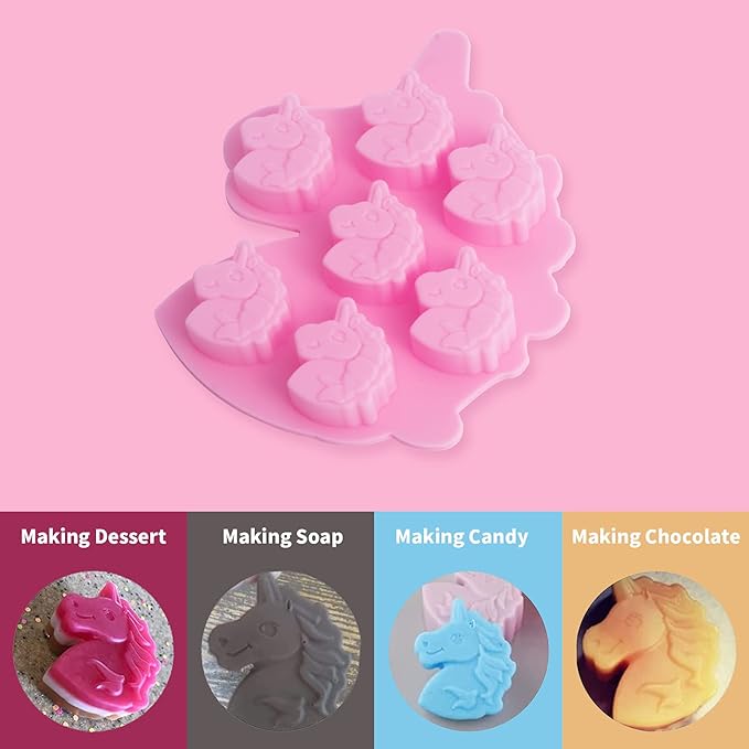 3 Pack Medium Size 7 Cavities Unicorn Silicone Chocolate Mold for Making Unicorn Shape Gummy, Candy, Chocolate, Ice Cube, Jelly, Mousse, Small Cake