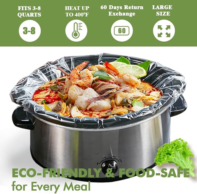 Slow Cooker Liners, 60 Cooking Bags, Large Disposable Pot Liner Plastic Bags for 3QT to 8QT Slow Cookers, 13 in. x 21 in.