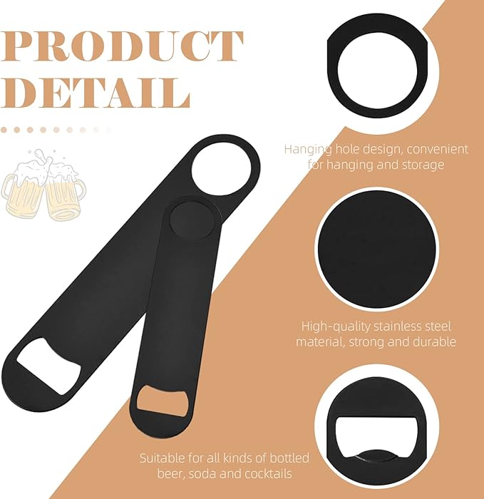24 Pack Flat Beer Bottle Opener 7 inch Heavy Duty Stainless Steel Flat Bottle Opener Metal Beer Bottle Openers Black Beer Openers for Bartender Kitchen Bar or Restaurant (Black, 7 inch)