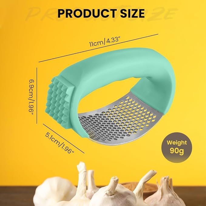 Garlic Press Rocker Stainless Steel, Garlic Crusher with Peeler & Cleaning Brush, Easy to Use Garlic Mincer for Kitchen Cooking, Ergonomic Garlic Chopper Tool, Durable Garlic Presser Gadget (Black)