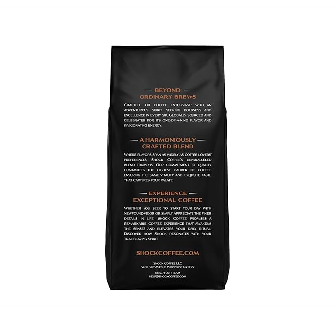 Shock Coffee Naturally Bold | Extra High Caffeine Strong Coffee | Medium Dark Roast Whole Bean | Premium Arabica | 8 ounce