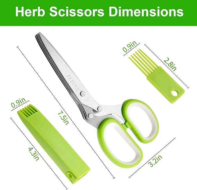 Herb Scissors, Multipurpose Sharp Kitchen Herb Cutter Shears with 5 Stainless Steel Blades, Safety Cover, Cleaning Comb, Cool Kitchen Gadgets for Cutting Fresh Garden Herbs, Dishwasher Safe