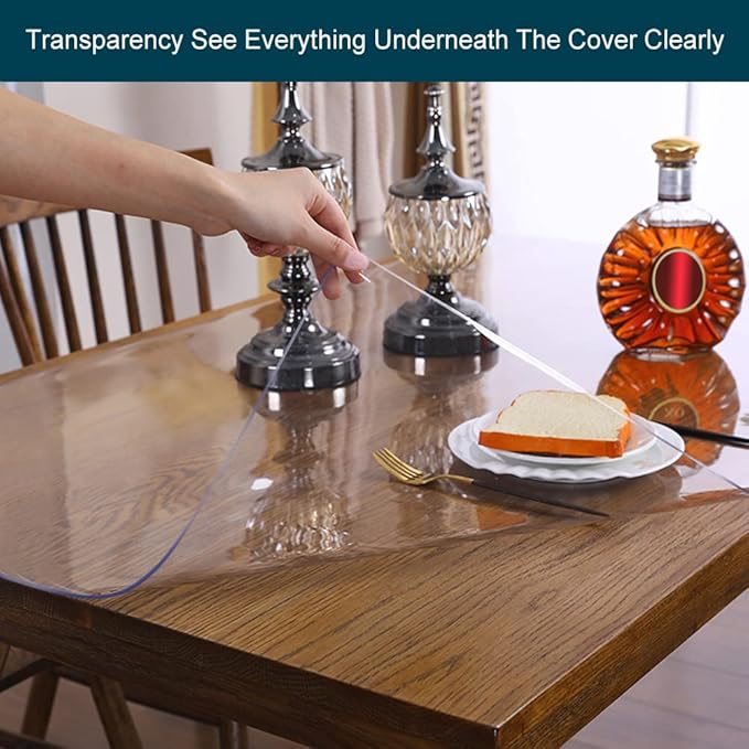 Wadrac Clear Plastic Tablecloth Cover Protector for Dining Room Table 23.6x82.7 Inch Desk Protector Mat Clear Vinyl Table Pad Protector Desk Pads Mats Wood Furniture Protective for Tabletop Countertop
