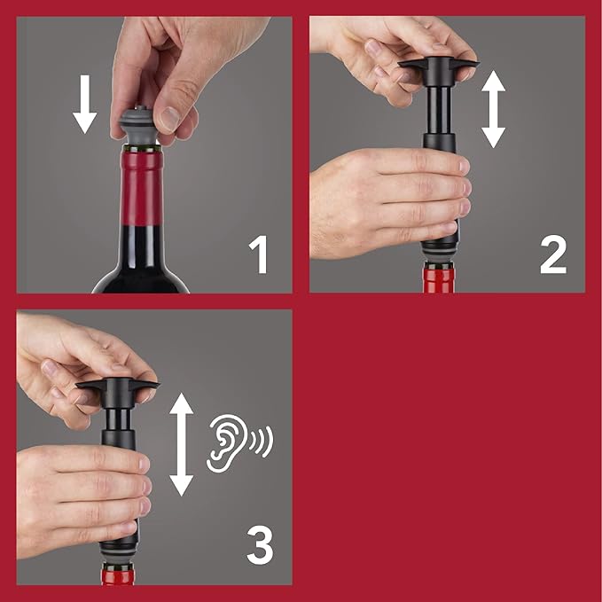 Vacu Vin Wine Saver Pump Pink with Vacuum Wine Stopper - Keep Your Wine Fresh for up to 10 Days - 1 Pump 4 Stoppers - Reusable - Made in the Netherlands