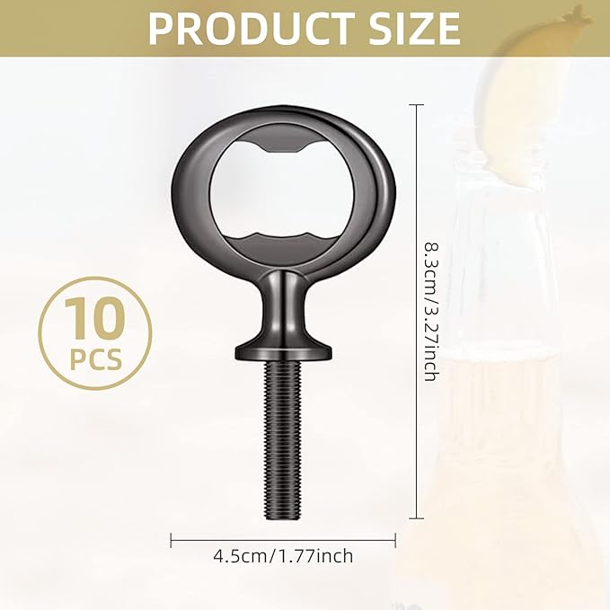Metal Bottle Opener Kit - 10 Pcs Stainless Steel Inserts, DIY Beer Opener Hardware, Flat Black Inserts