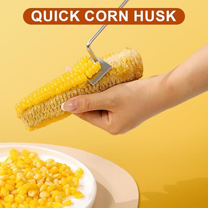 2025 New Long Handle Stainless Steel Corn Stripping Tool, Easy Clean Corn Cob Peeler Corn Peeler Tool, Corn Peeler Stainless Steel Splitter Tool Suitable for Home Kitchen (A-1Pcs)