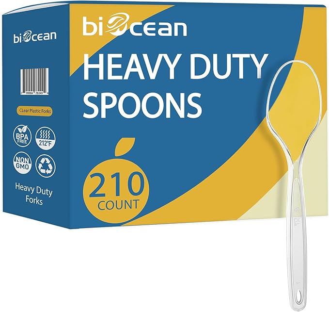 [210 Count] Clear Plastic Utensils 210 Disposable Spoons Silverware Bulk Spoons Bulk Heat Resistant Heavy Duty Silverware