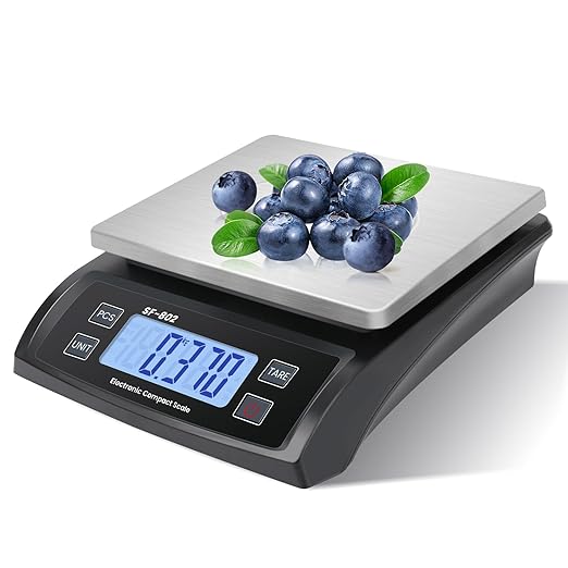 Large Digital Kitchen Scale 30kg/66lb Food Scale for Baking Cooking Stainless Bread Scale with LCD Display Counting Scales for Coins Adapter Included(Stainless Black)