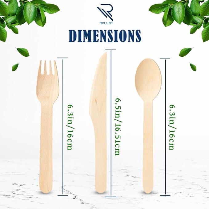 360 PCS Disposable Wooden Cutlery Set - Biodegradable Cutlery Set with Wooden Spoons, Forks, and Knives - Compostable Cutlery Wooden Utensils for Parties, Camping, and Picnic