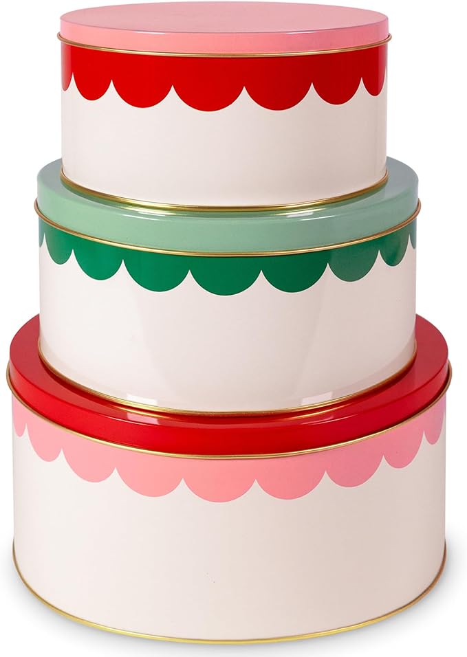 kate spade new york Decorative Metal Tins with Lids, 3 Piece Nesting Set, Small Medium & Large Christmas Cookie Containers, Perfect for Gift Giving and Holiday Parties (Hey Sweets)