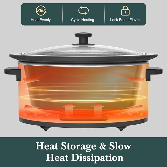 8-Quart Programmable Slow Cooker with Timer Keep Warm - Small Kitchen Appliance for Family Dinners - Serves 6+ People - Heat Settings: Keep Warm(White, Black Liner)