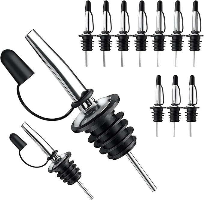 Pafusen 12 Pack Liquor Pour Spout With Dust Caps - Bottle Pourers for Alcohol, Olive Oil - Speed Pourers, Bar Bartender Accessories