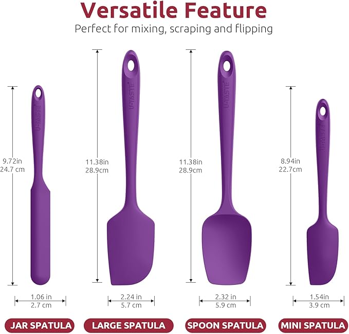 U-Taste Silicone Spatula Set with 600 Degrees Fahrenheit Heat Resistant (Purple)