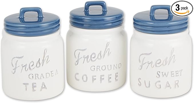 DII Kitchen Accessories Collection Ceramics, Jar Canister Set, Blue, 3