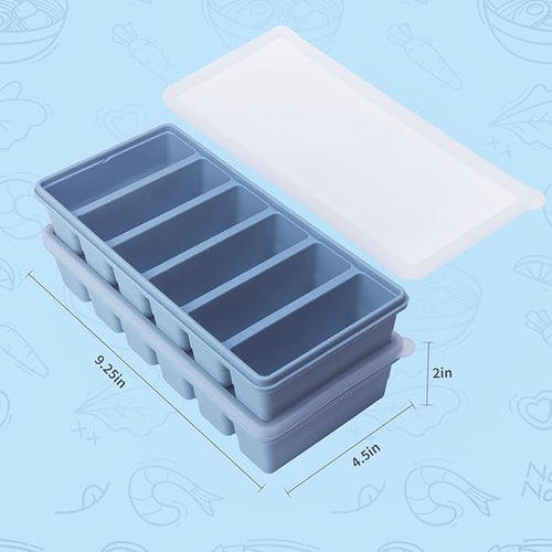1/2 Cup Silicone Freezer Tray With Lid - Silicone Freezer Molds 2-Pack For meal prep & freezing of various sauces and other dishes, makes 12 perfect 1/2 cup portions cubes (Blue 2 Pack)