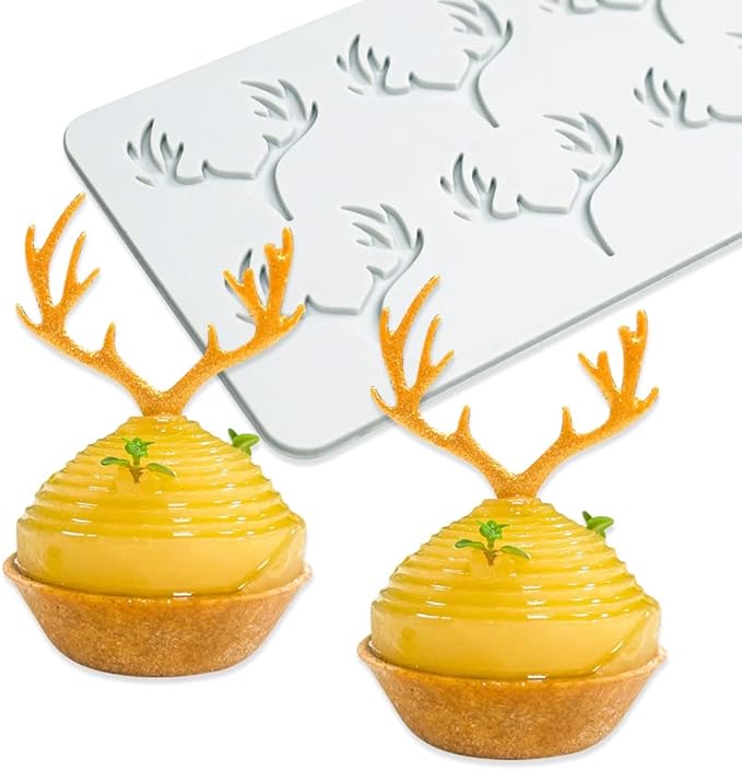 Hollow Leaf Silicone Mold Chocolate Candy 3D Hollow Leaf Candy Mold Food Cooking Meals Decorations Fondant Mold Polymer Clay Molds (Deer Horn K_10.32x3.12x0.12inch)