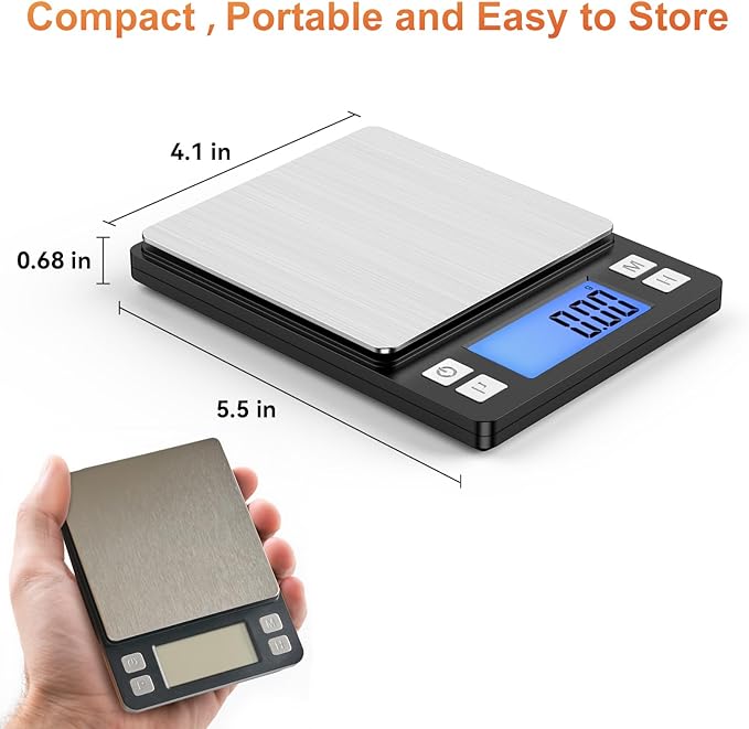 BOMATA 0.01g/1kg Upgraded Small Digital Scale, USB Rechargeable, with Larger Display and Hold,Tare Function, 9 Units, High Precision Digital Scale Grams and oz for Small Item, Kitchen…